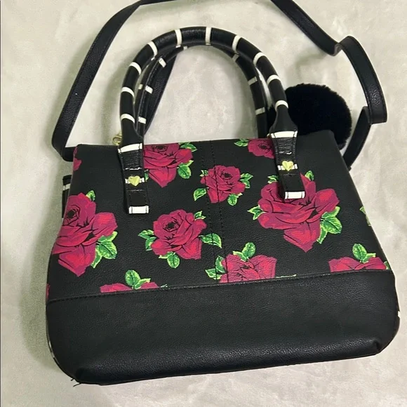 Betsey Johnson Black purse with Pink Floral Design - Picture 5 of 5